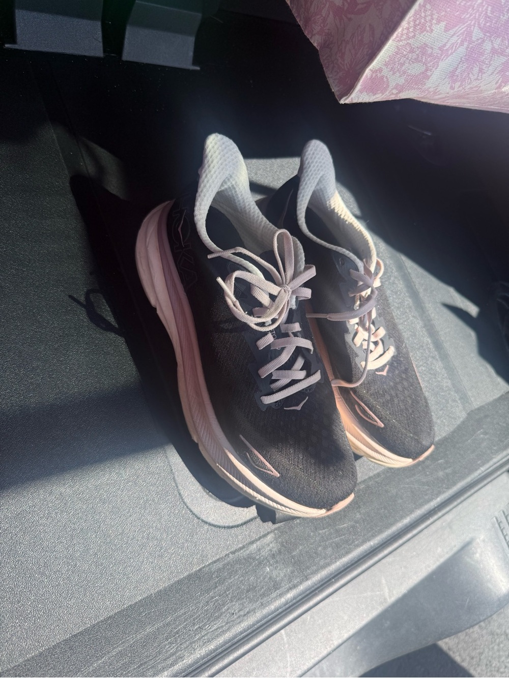 Hoka Women's Black and Light Pink Running Shoes Clifton 9s